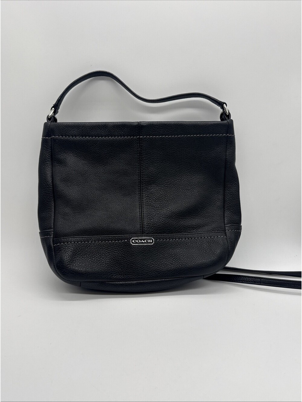 Coach Black Pebbled Leather Convertible Shoulder Bag Crossbody Purse Green Satin
